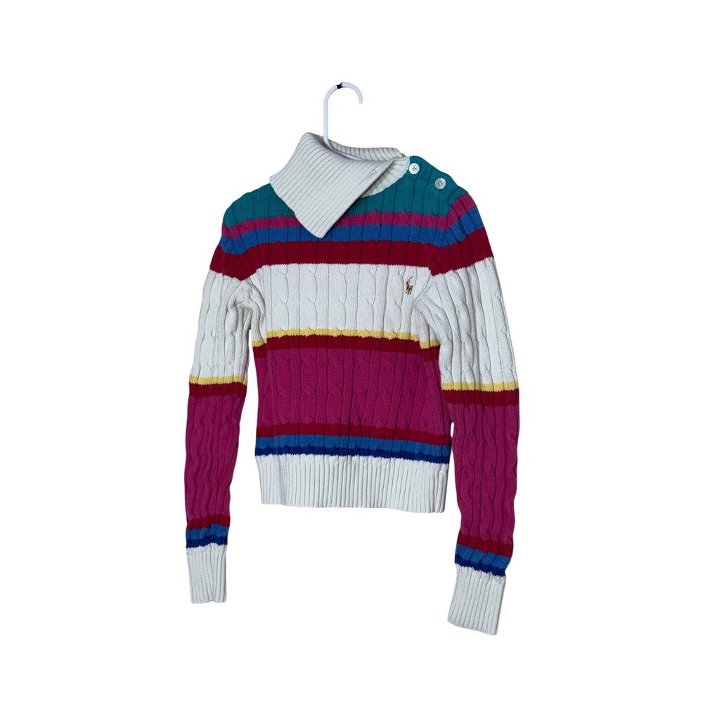 Ralph Lauren Kids Multi Color Striped Cable‎ Knit Turtleneck Sweater Size M 8/10
